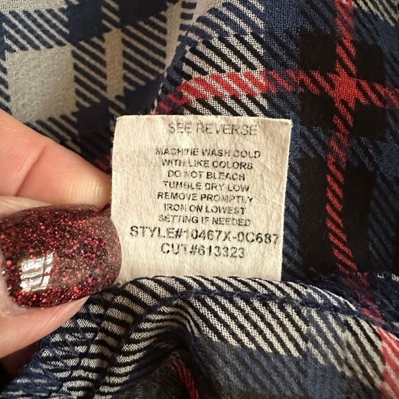 Cha Cha Venti Blouse Caftan Tunic Top Buttons Plaid Sheer 3/4 Sleeves Size 2X - Picture 10 of 11